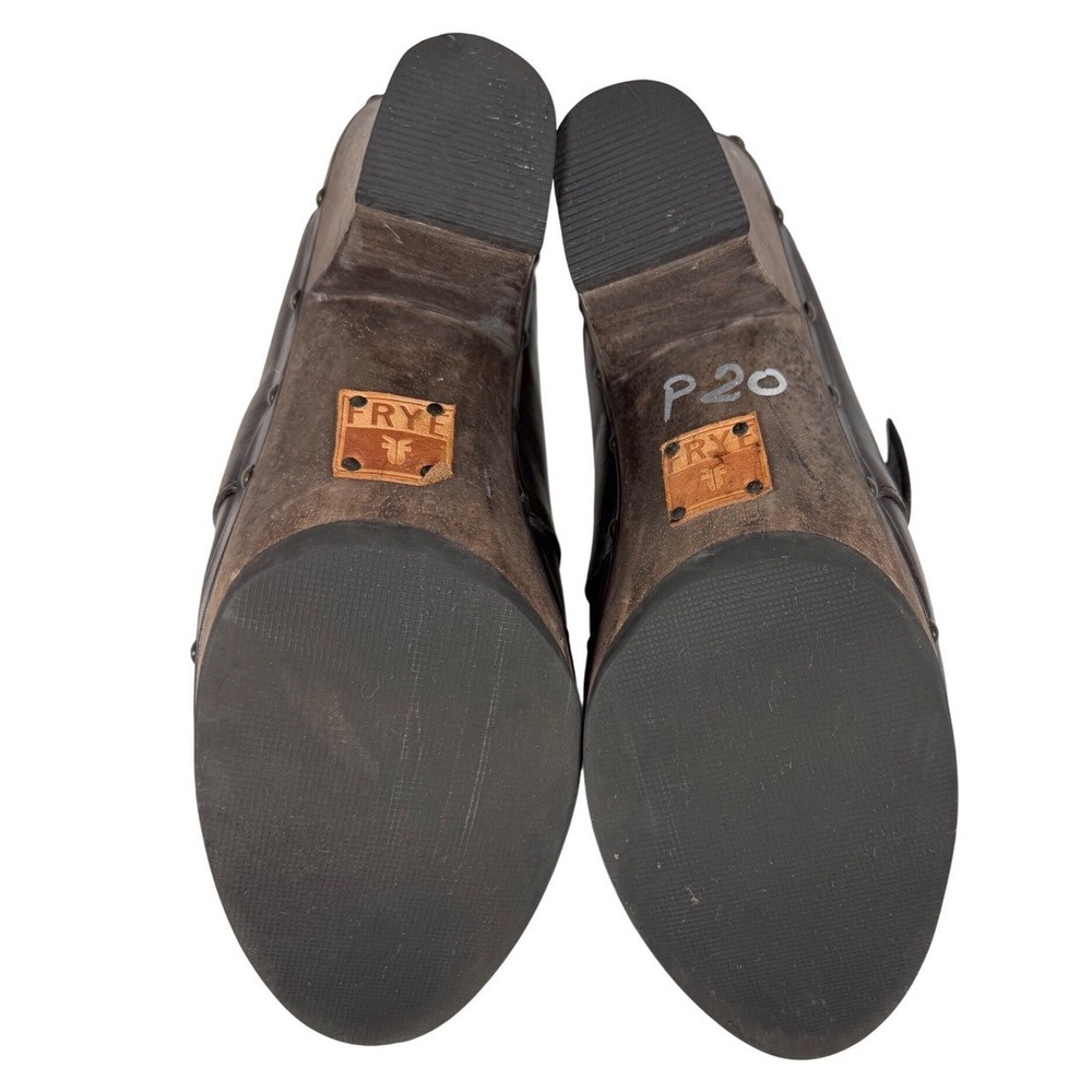 Frye Ella Leather Mule Clogs, Brown, Studded Wooden Platform and Heel, Size 8.5 - Picture 8 of 12